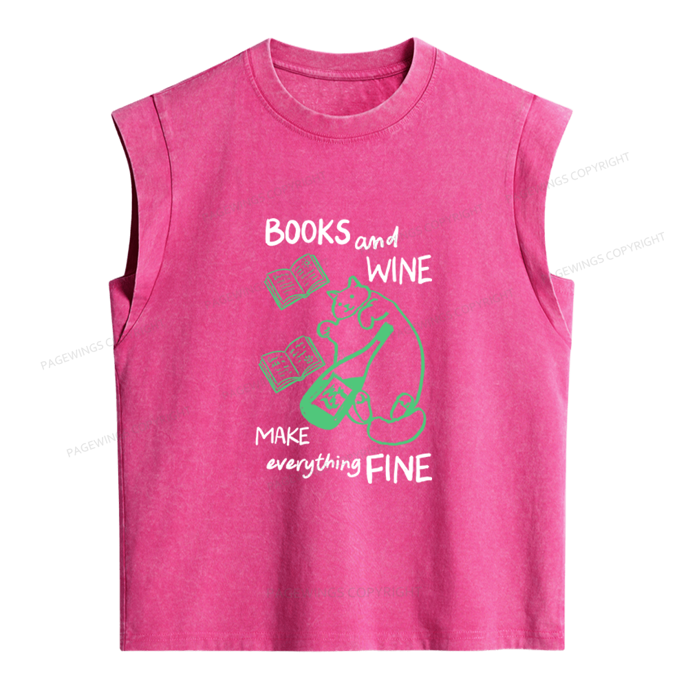 Pagewings Cats and Wine Women's Washed Tank Top