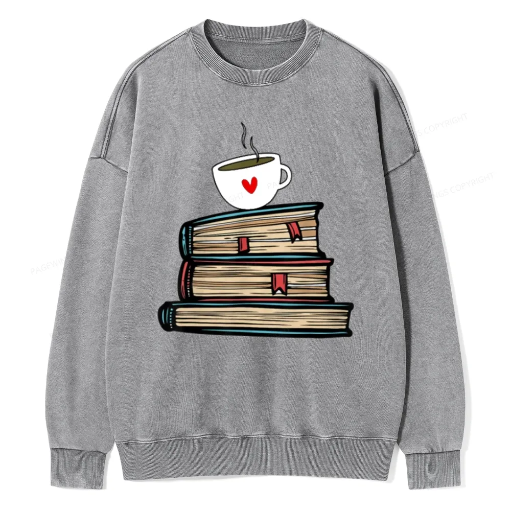 Pagewings Tea Cup Book Lovers Unisex Washed Sweatshirt
