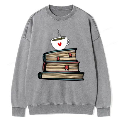 Pagewings Tea Cup Book Lovers Unisex Washed Sweatshirt