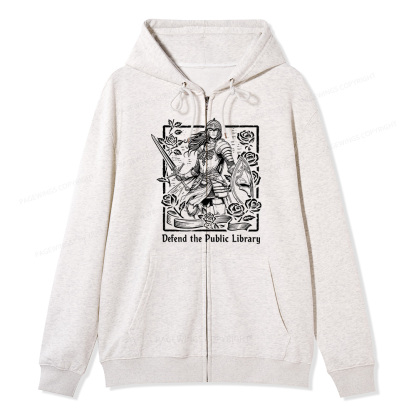 Pagewings Defend The Public Library Unisex Fleece Zip Up Hoodie