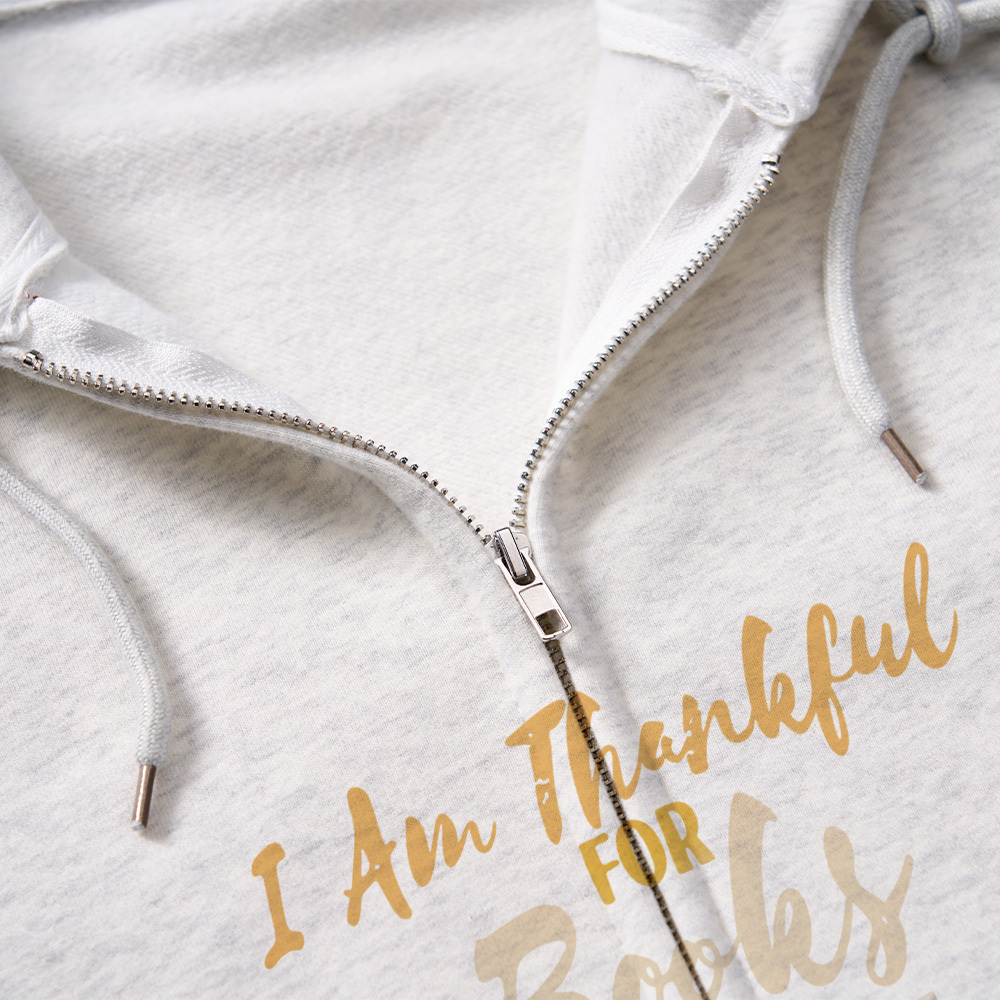 Pagewings Thanksgiving I‘m Thankful For Books Unisex Fleece Zip Up Hoodie