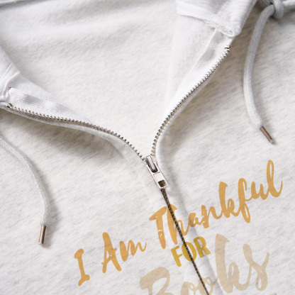 Pagewings Thanksgiving I‘m Thankful For Books Unisex Fleece Zip Up Hoodie