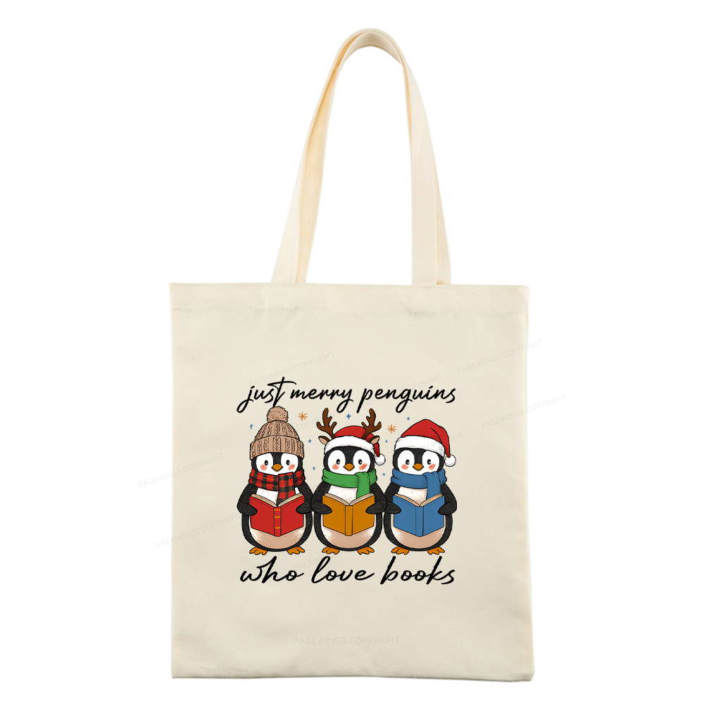 Pagewings Just Merry Penguins Who Love Books Tote Bag
