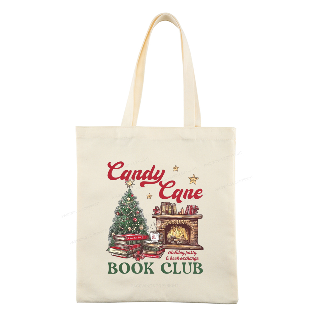 Pagewings Candy Cane Christmas Book Club Tote Bag