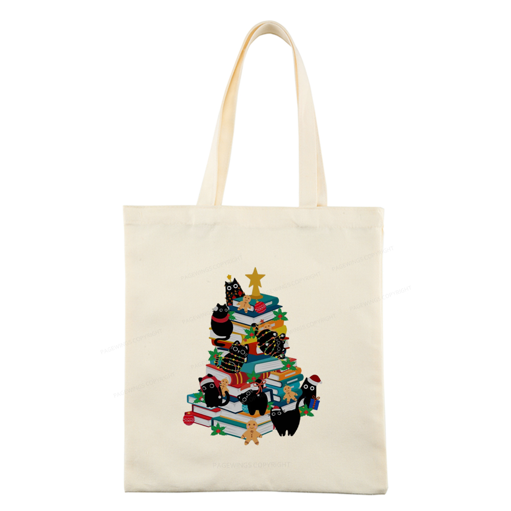 Pagewings Cute Cats Books Christmas Tree Tote Bag