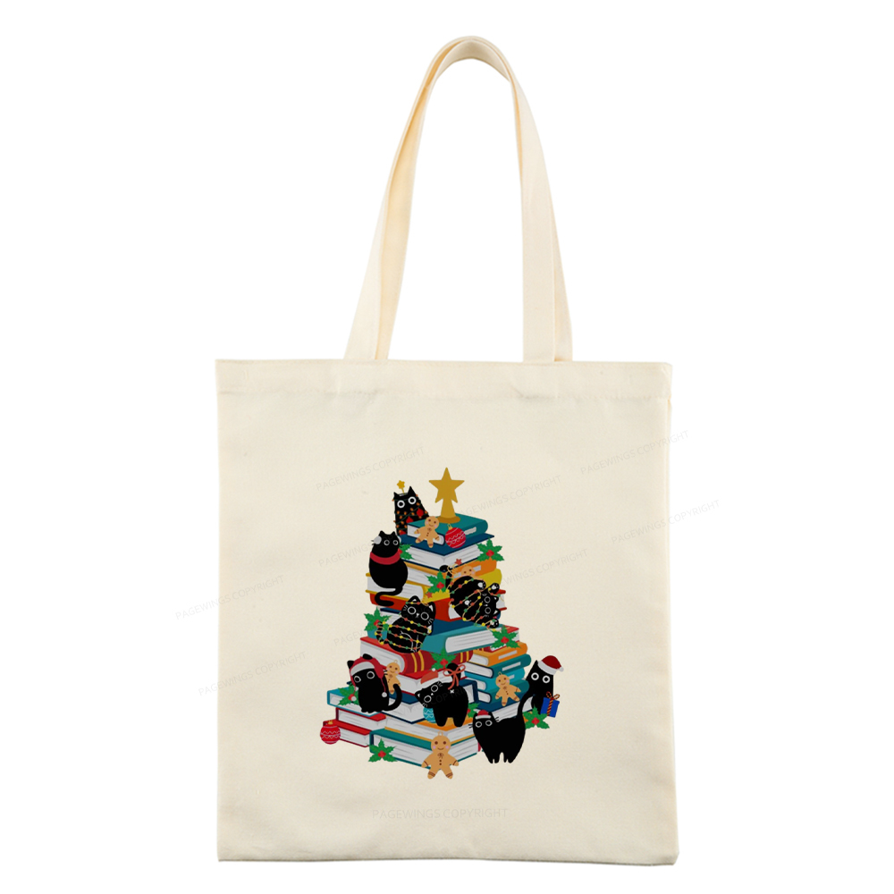Pagewings Cute Cats Books Christmas Tree Tote Bag