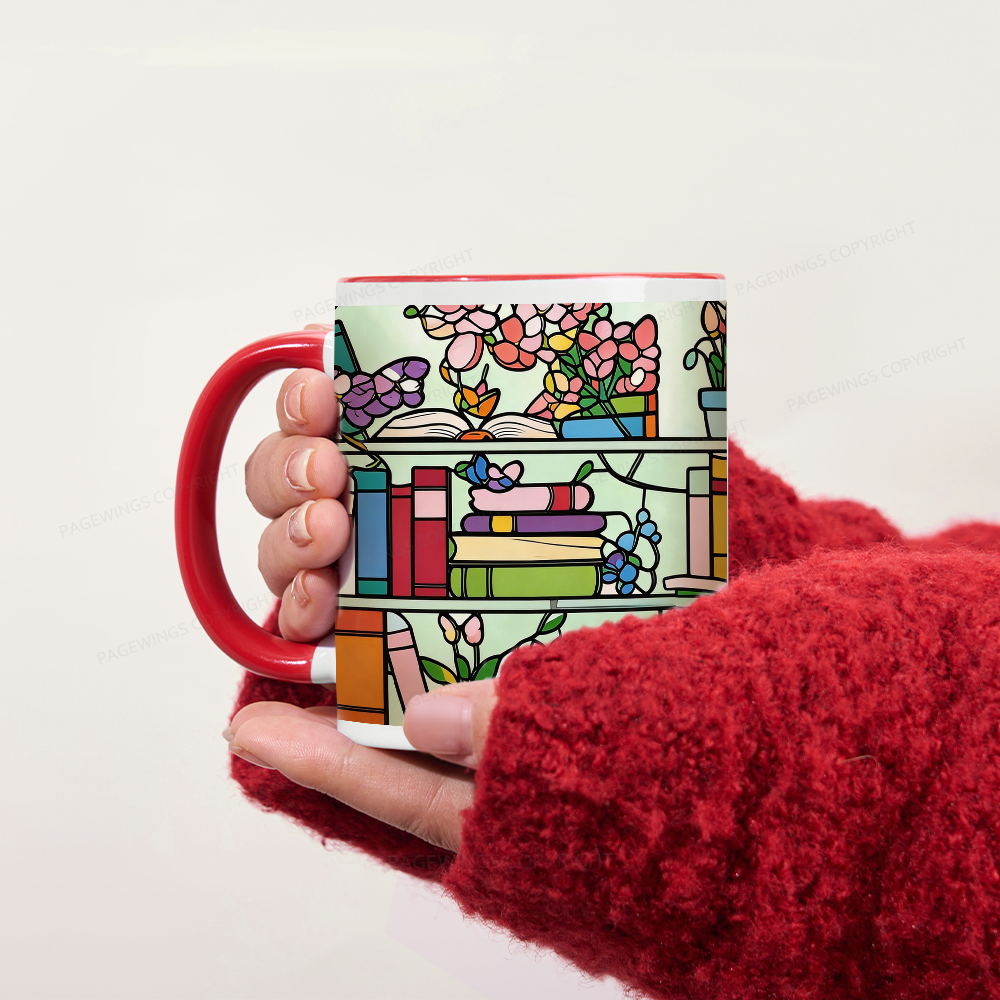 Pagewings Book Lover Floral Bookshelf Mug