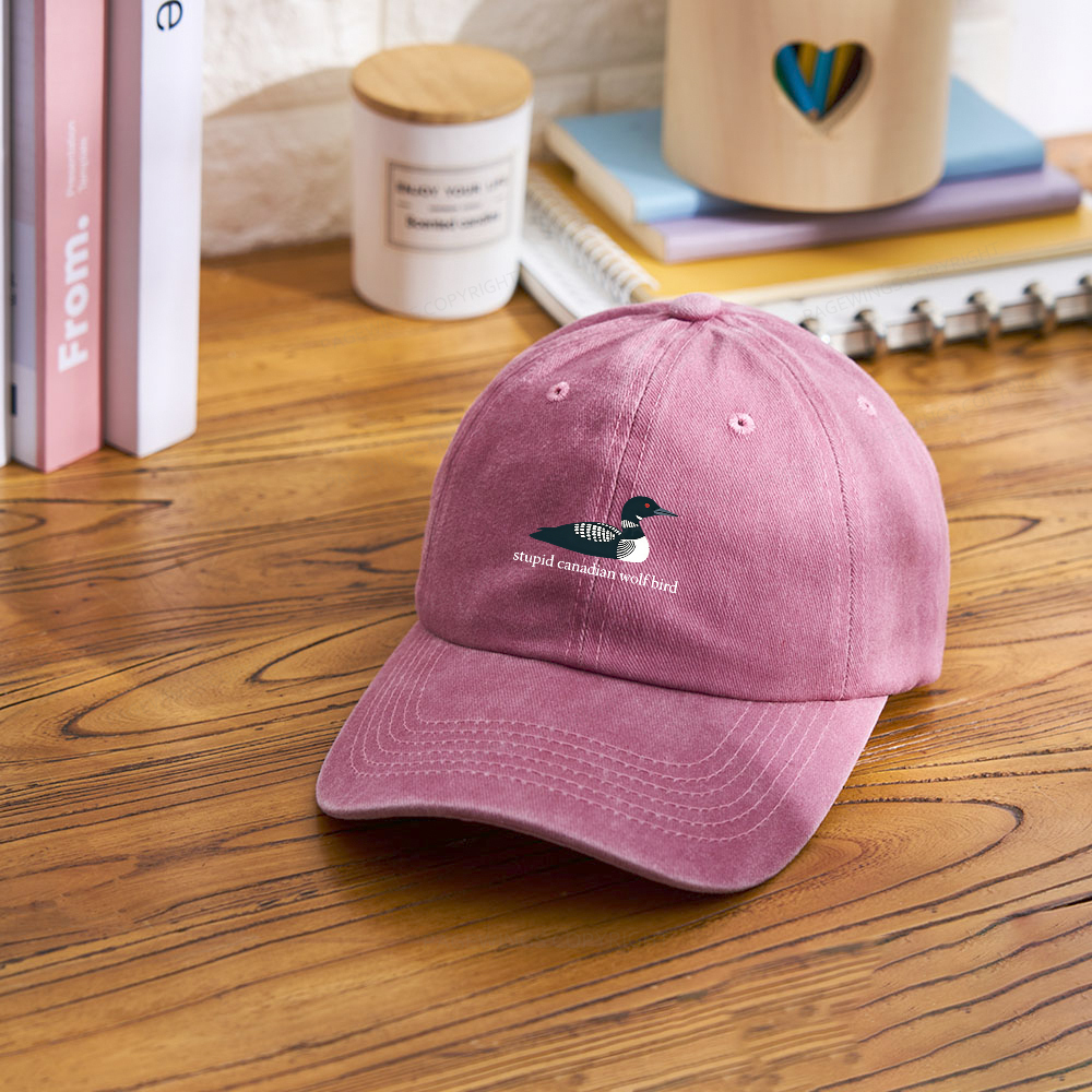 Pagewings Stupid Canadian Wolf Bird Washed Cap