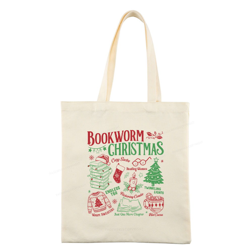 Pagewings Bookworm Christmas Tote Bag