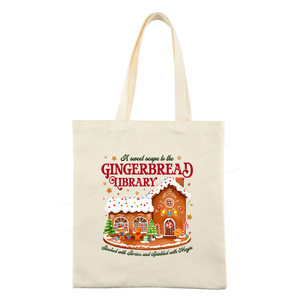 Pagewings Gingerbread Library Christmas Tote Bag