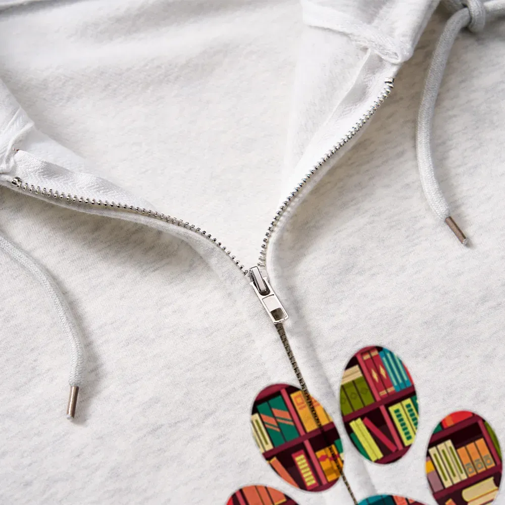 Pagewings Easily Distracted By Dogs And Books Unisex Fleece Zip Up Hoodie