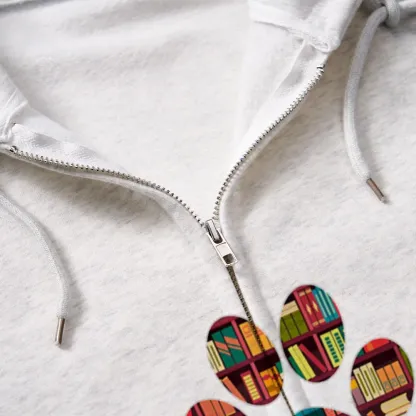 Pagewings Easily Distracted By Dogs And Books Unisex Fleece Zip Up Hoodie