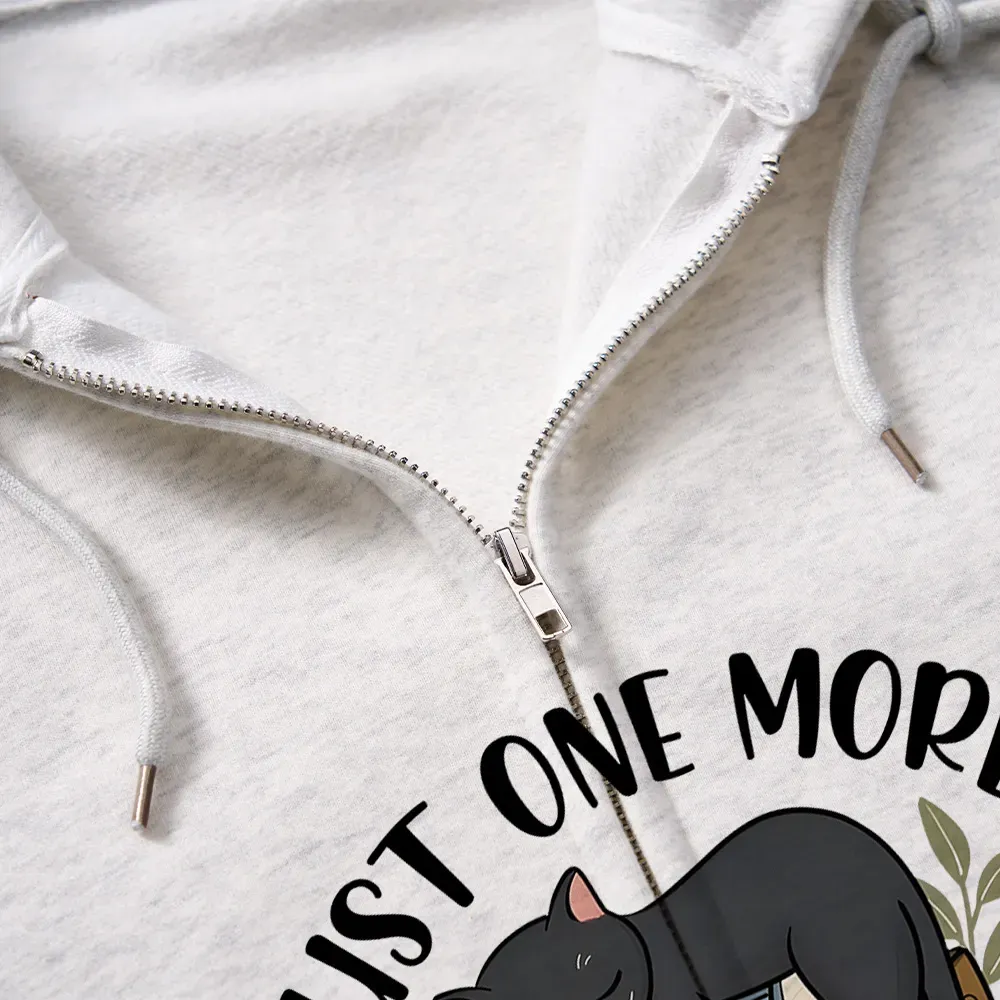 Pagewings Just One More Chapter Adorable Cat Unisex Fleece Zip Up Hoodie