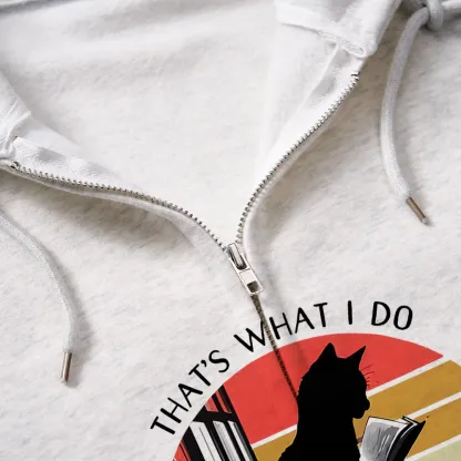 Pagewings Cat And Book Unisex  Fleece Zip Up Hoodie
