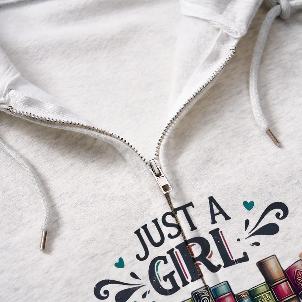 Pagewings Just A Girl Who Loves Books Unisex Fleece Zip Up Hoodie