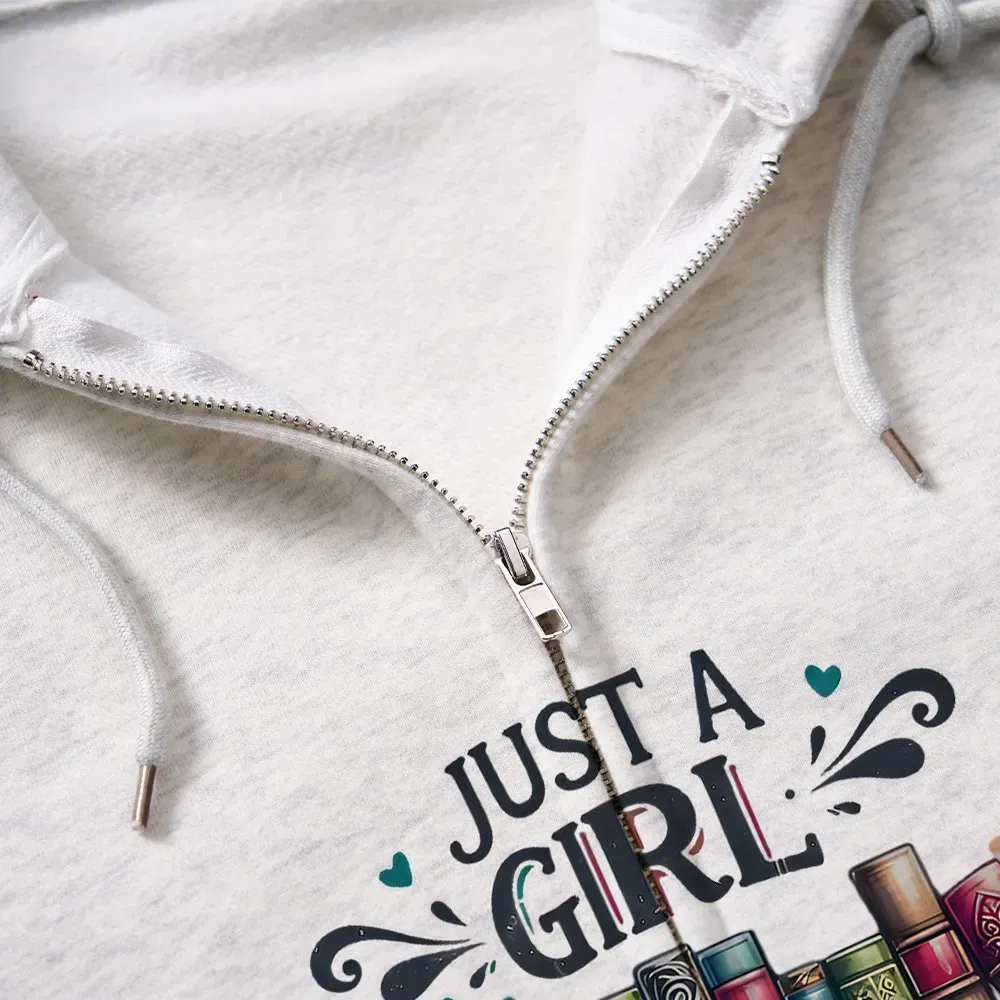 Pagewings Just A Girl Who Loves Books Unisex Fleece Zip Up Hoodie