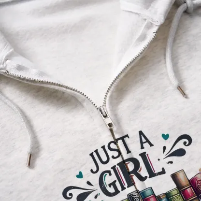 Pagewings Just A Girl Who Loves Books Unisex Fleece Zip Up Hoodie