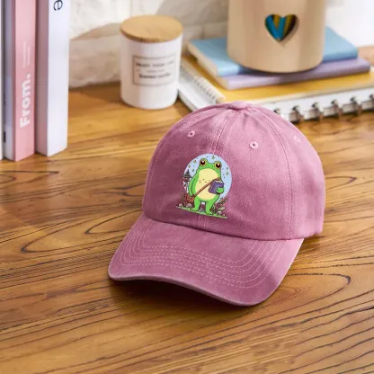 Pagewings Frog Reading Book Washed Cap