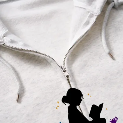 Pagewings Girl Reading Unisex Fleece Zip Up Hoodie