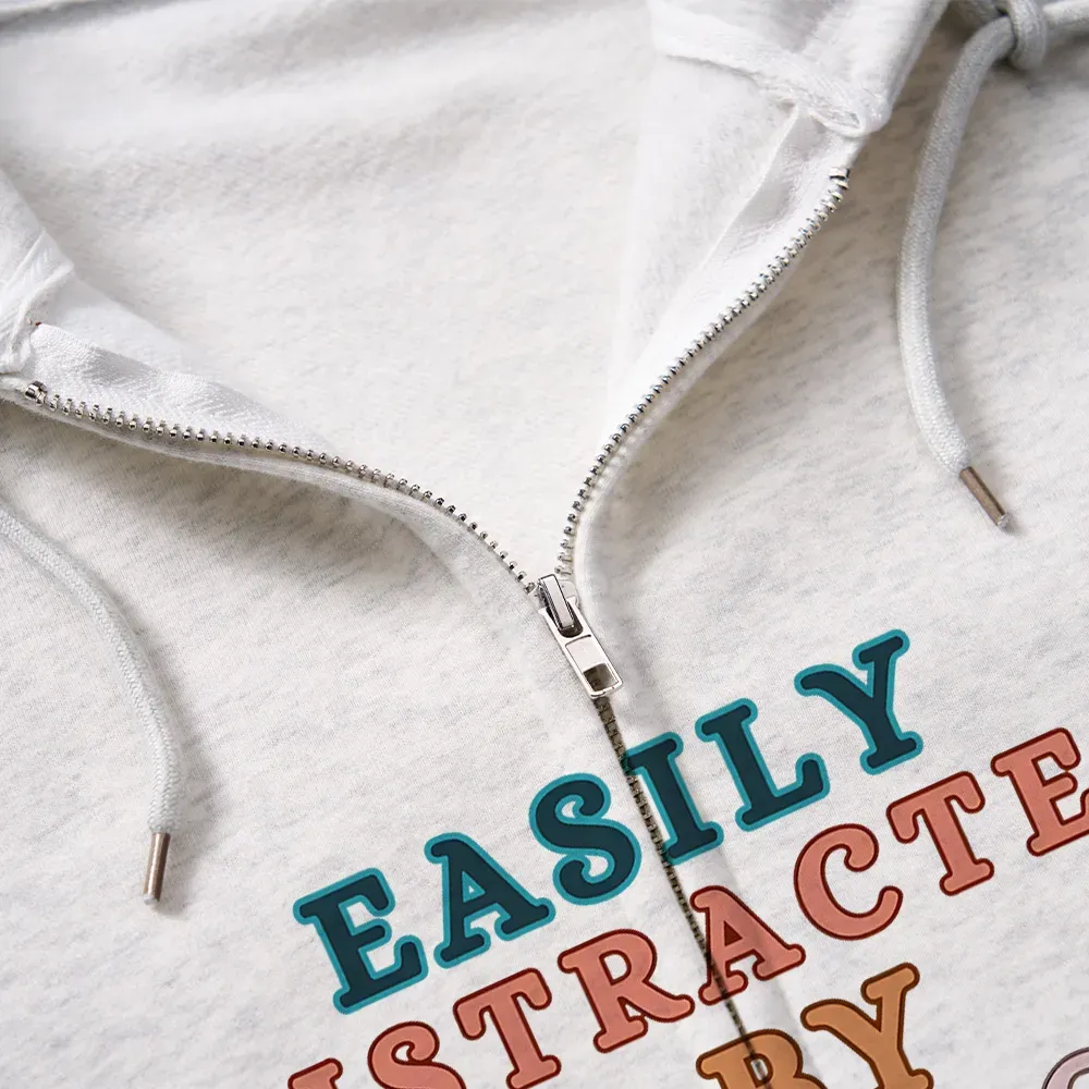 Pagewings Easily Distracted By Books And Dogs Unisex Fleece Zip Up Hoodie