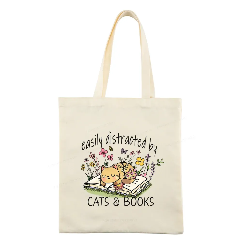 Pagewings Easily Distracted By Cats And Books Tote Bag