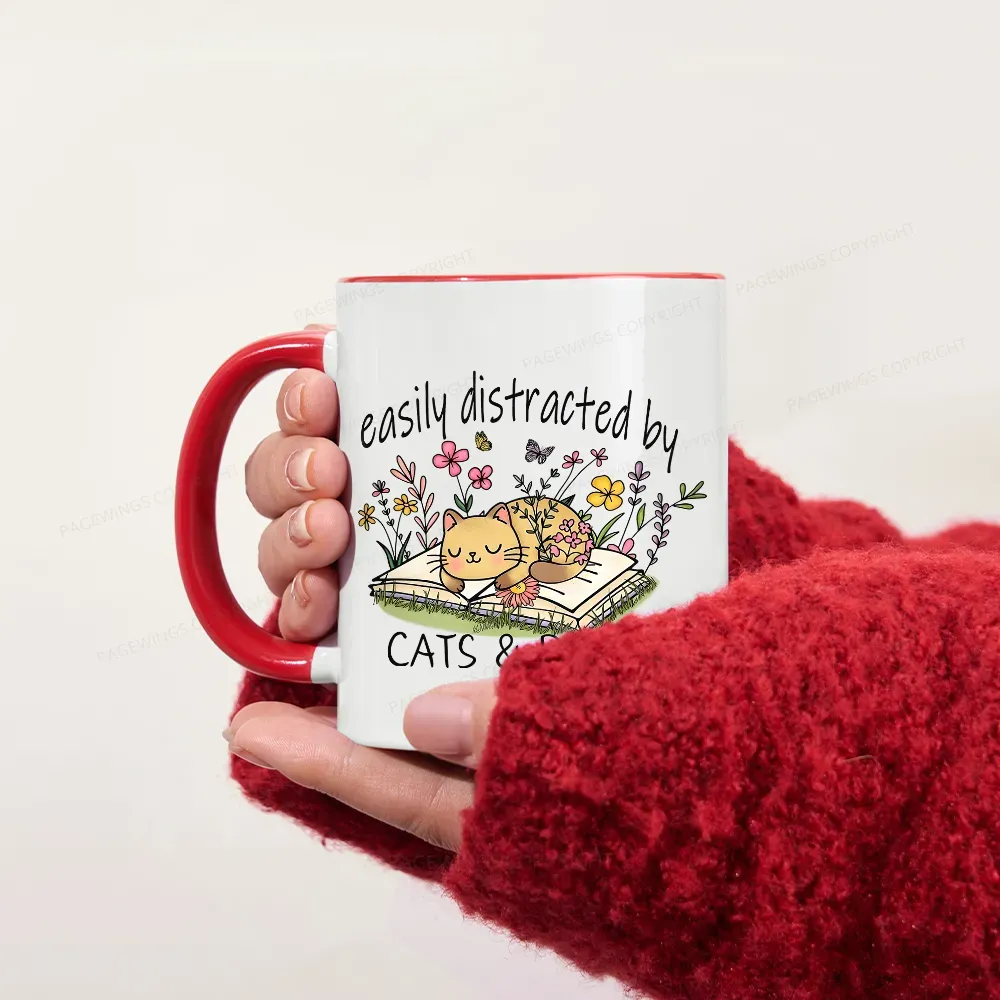 Pagewings Easily Distracted By Cats And Books Mug