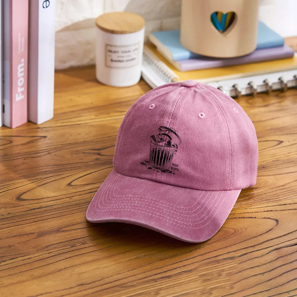 Pagewings Trash Reader Raccoon - Book Quote Washed Cap