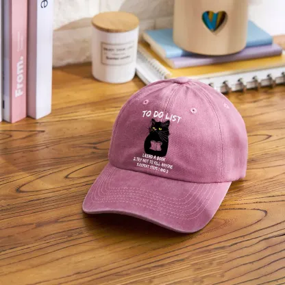 Pagewings Black Cat To Do List Washed Cap