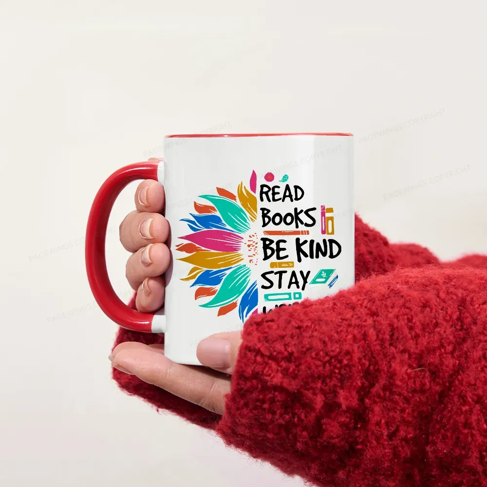 Pagewings Read Books Be Kind Stay Weird on Backpack Mug