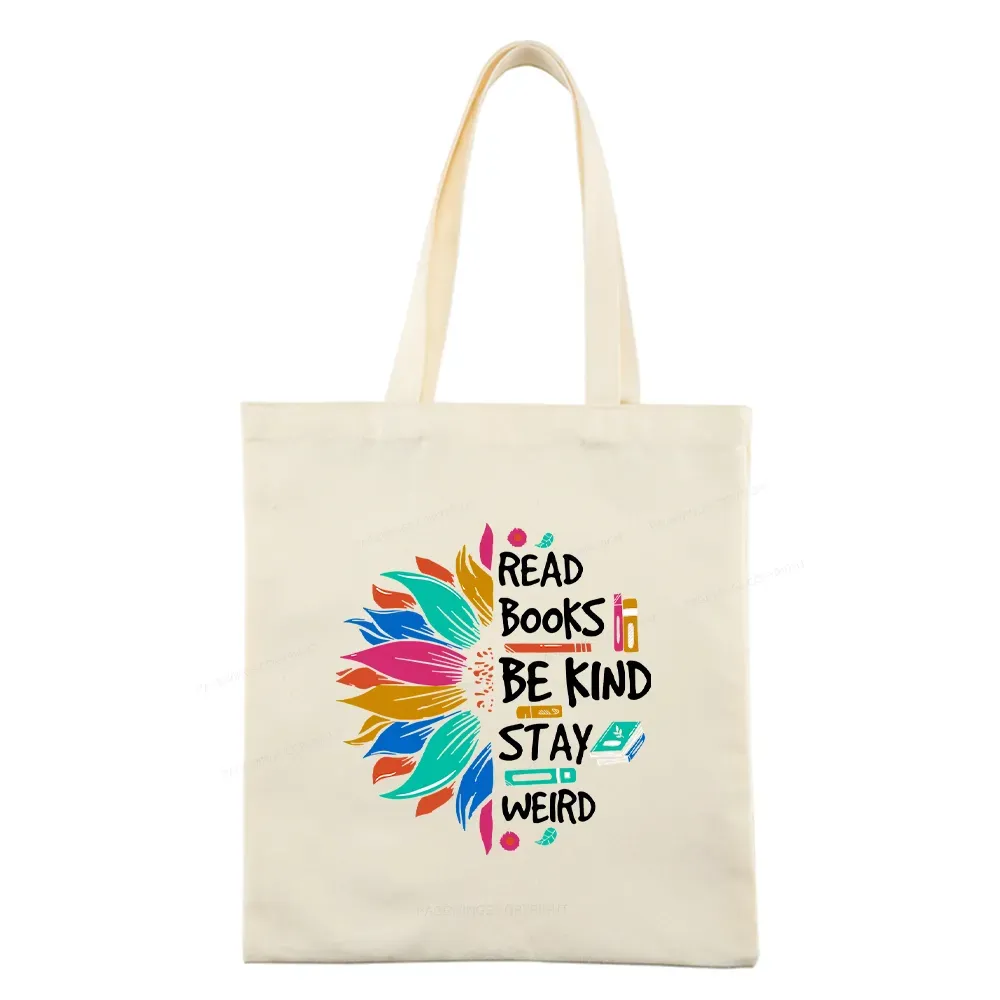 Pagewings Read Books Be Kind Stay Weird on Backpack Tote Bag