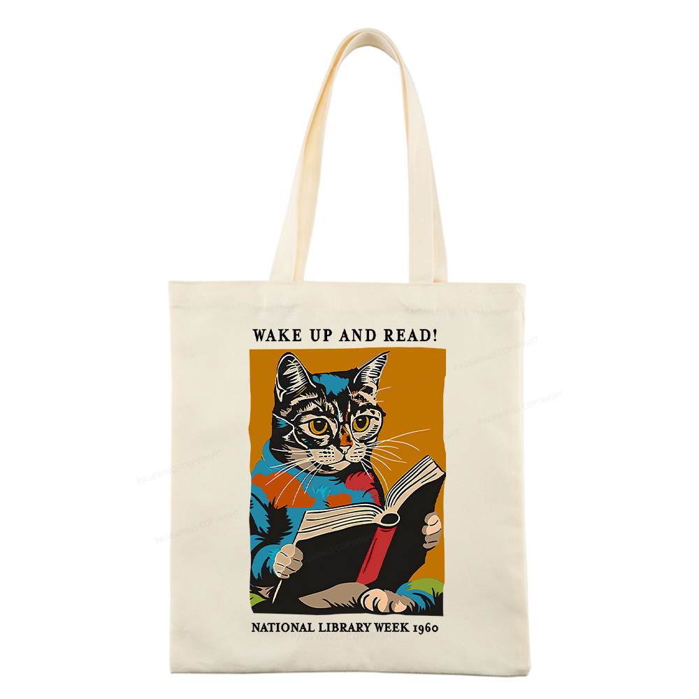 Pagewings Cat Reading Poster Tote Bag