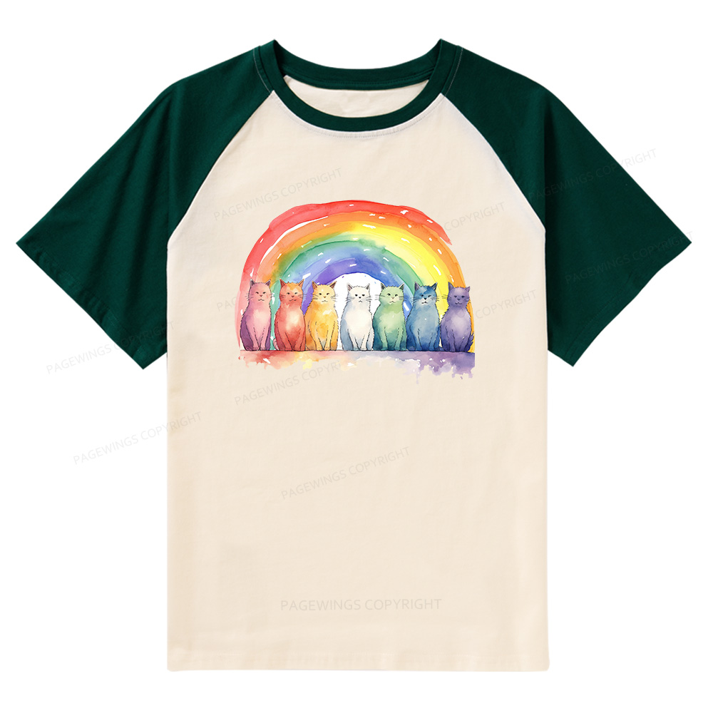 Pagewings Pride Rainbow Cat Raglan T-shirt