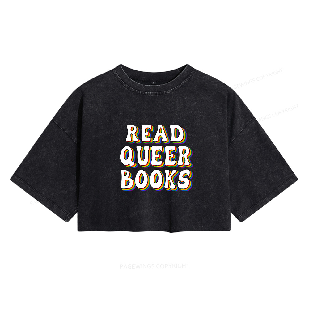 Pagewings Read Queer Books Women's Washed Cropped T-shirt