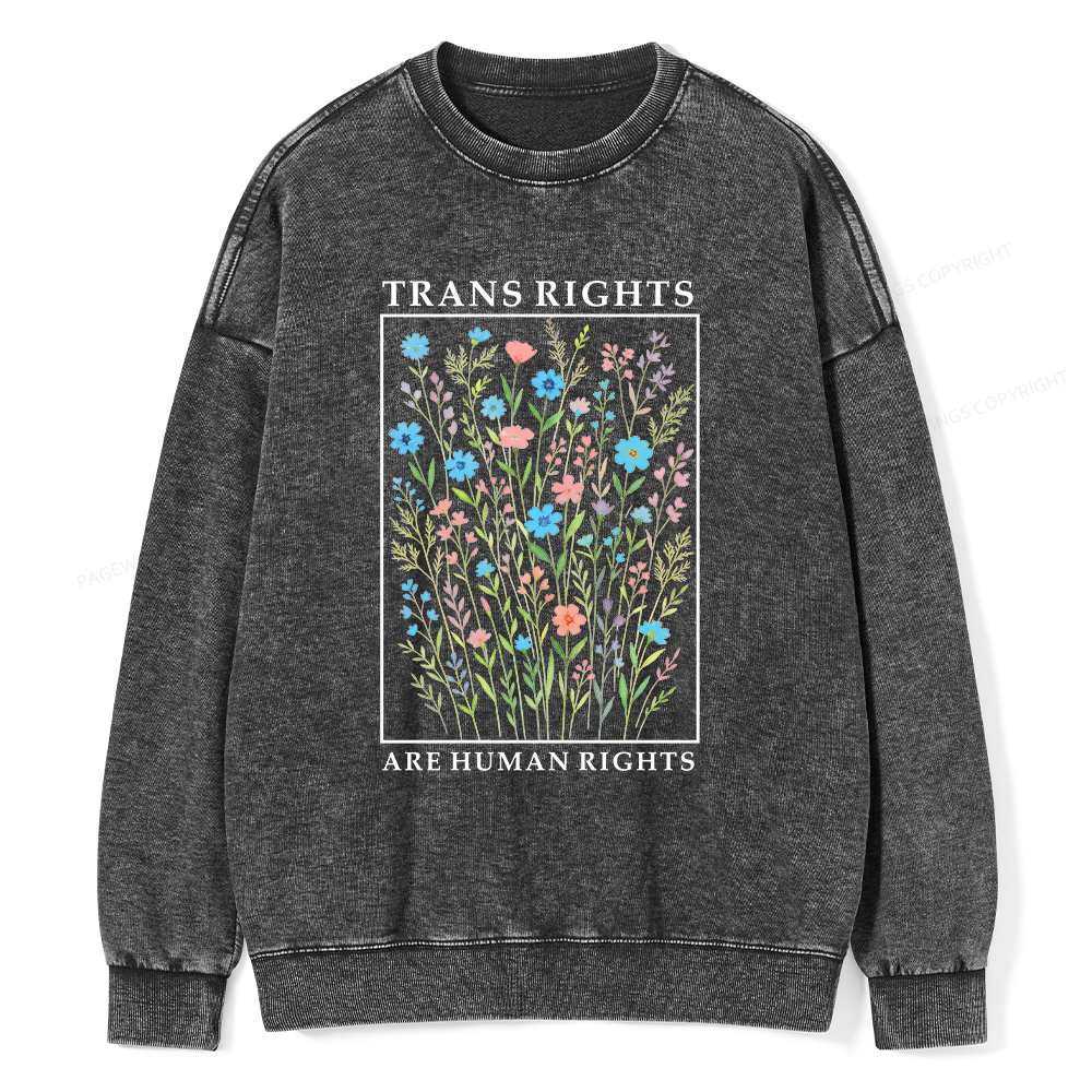 Pagewings Trans Rights Are Human Rights Unisex Washed Sweatshirt