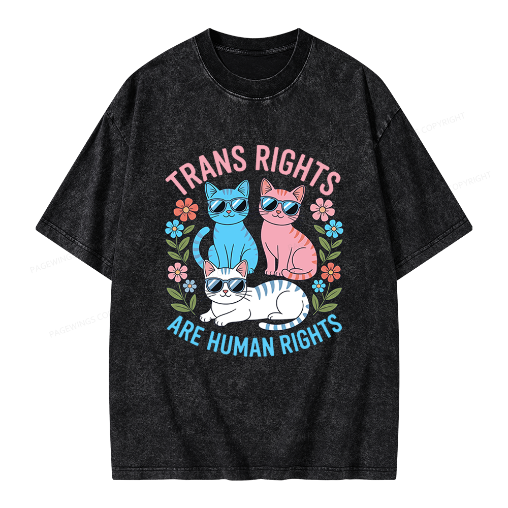Pagewings Trans Rights Are Human Rights Cat Unisex Washed T-shirt