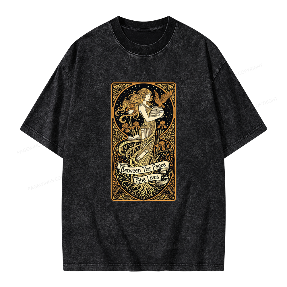 Pagewings Between The Pages She Lives Unisex Washed T-shirt