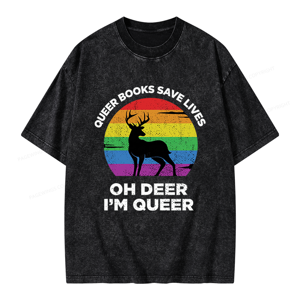 Pagewings Oh Deer I’m Queer Unisex Washed T-shirt