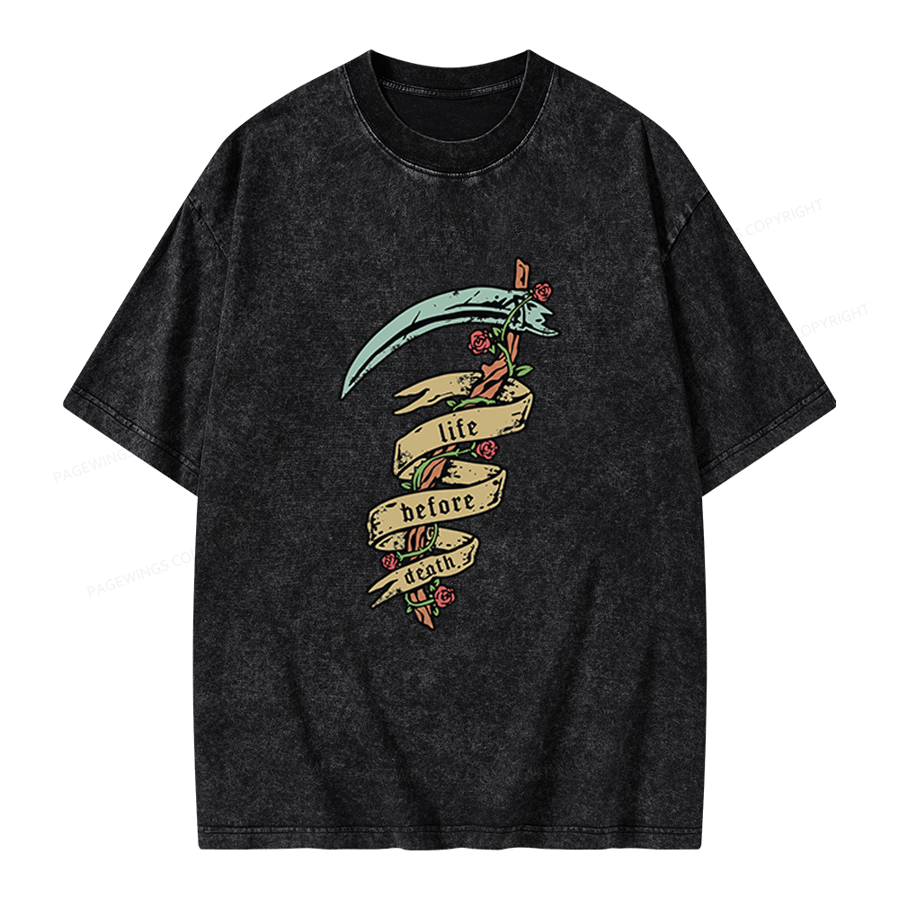 Pagewings Life Before Death Unisex Washed T-shirt