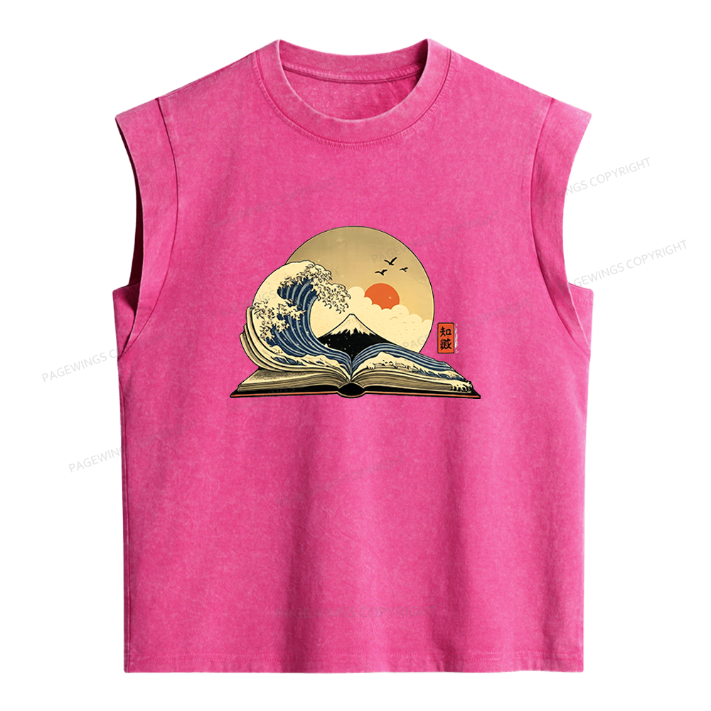 Pagewings Great Wave of Knowledge Women's Washed Tank Top