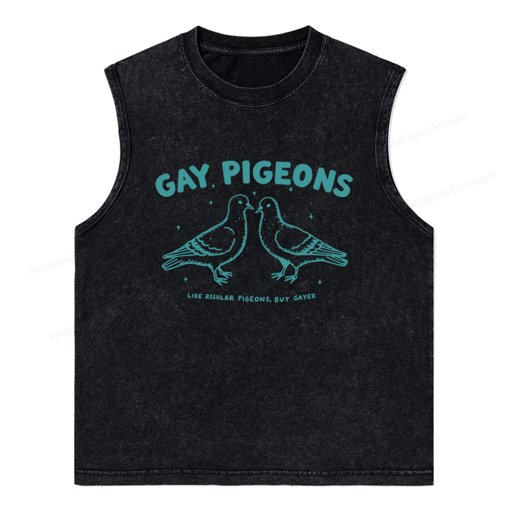 Pagewings Gay Pigeons Unisex Washed Tank Top