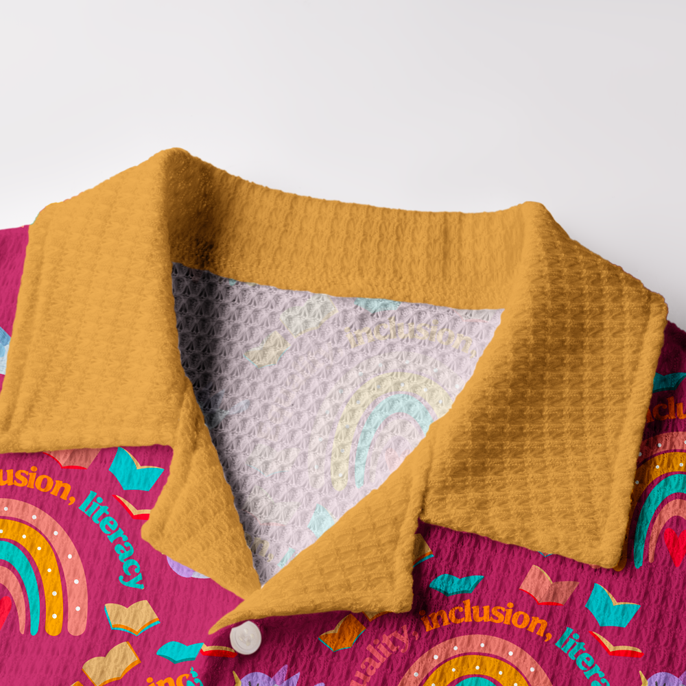 Pagewings Equality Rainbow Camp Collar Boxy Fit Unisex Crochet Shirt