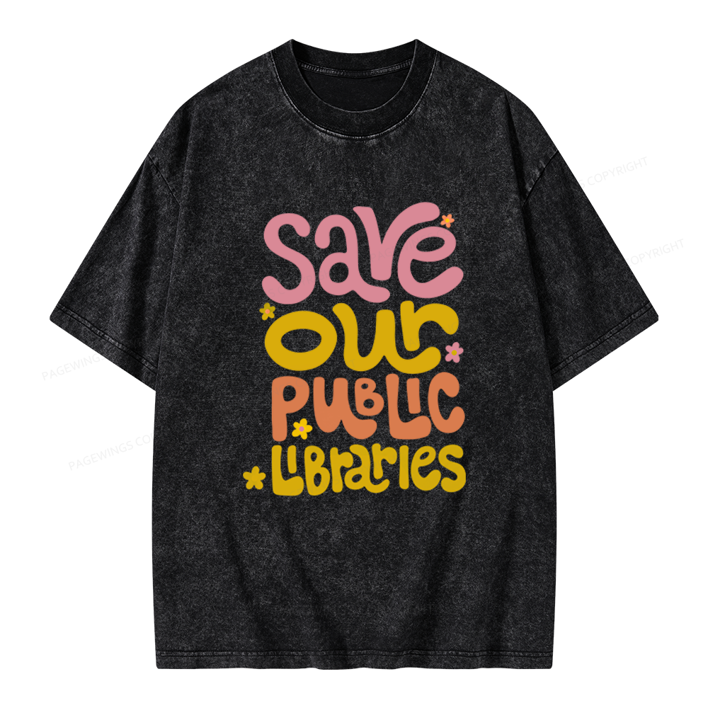 Pagewings Save Our Public Libraries Unisex Washed T-shirt