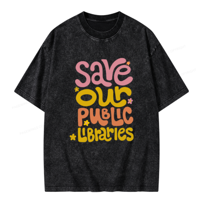 Pagewings Save Our Public Libraries Unisex Washed T-shirt