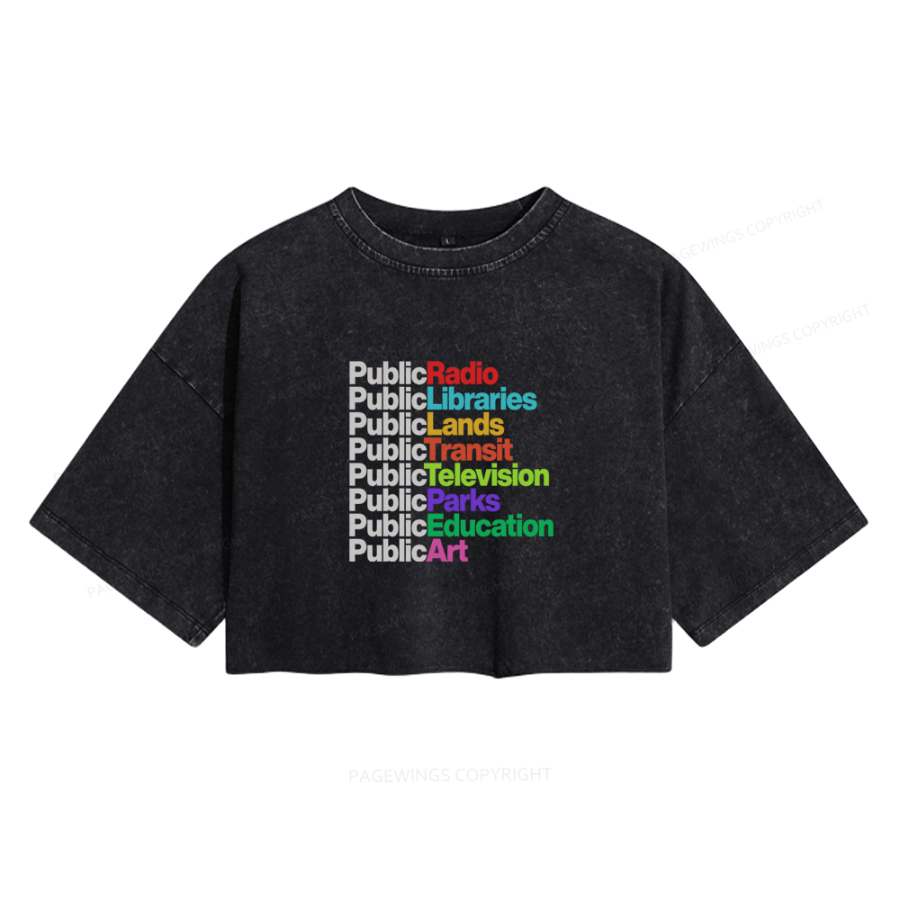 Pagewings Public Libraries Women's Washed Cropped T-shirt