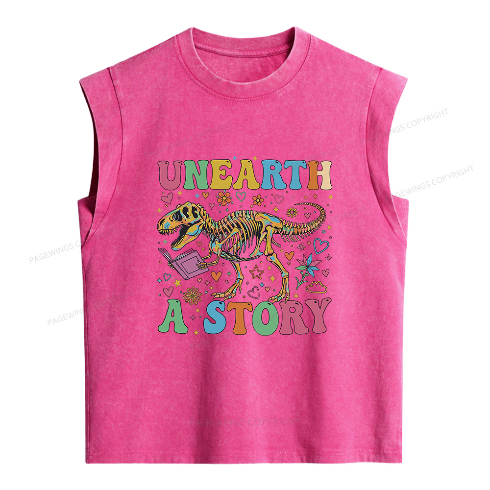 Pagewings Dinosaur Reading Women's Washed Tank Top