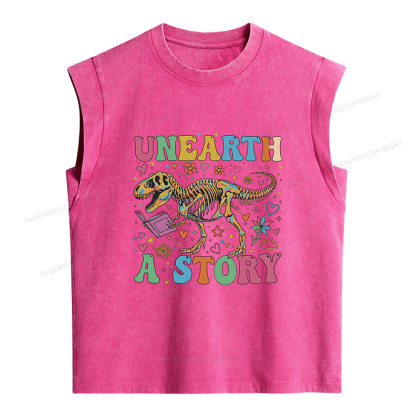 Pagewings Dinosaur Reading Women's Washed Tank Top