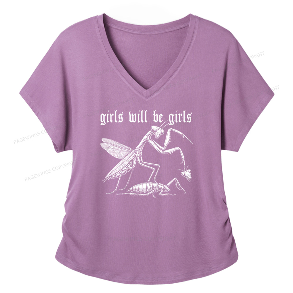 Pagewings Girls Will Be Girls Soft Women's Modal V-neck T-shirt