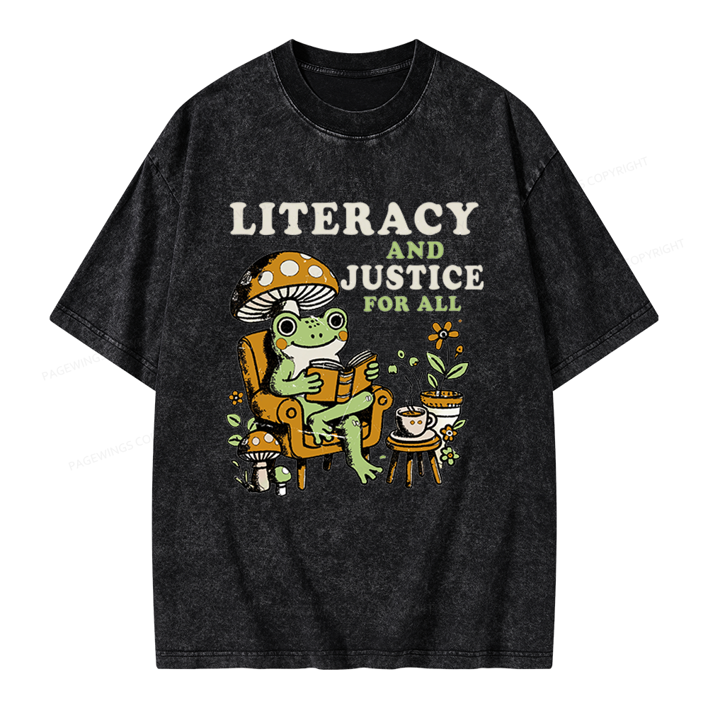 Pagewings Literacy And Justice For All Unisex Washed T-shirt