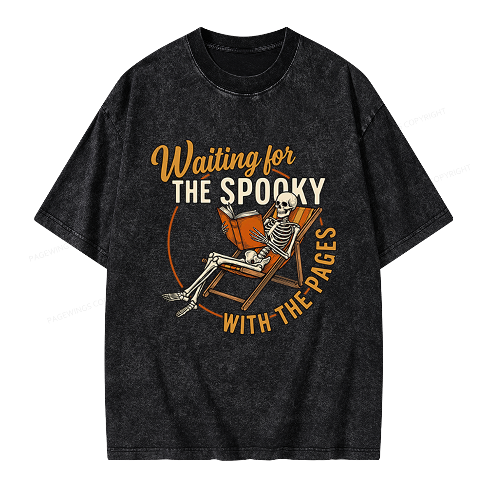 Pagewings Waiting For The Spooky With The Pages Unisex Washed T-shirt