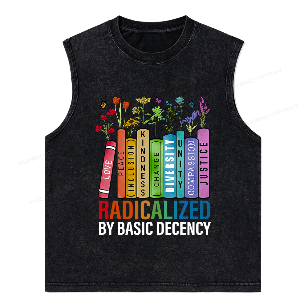 Pagewings Radicalized by Basic Decency Unisex Washed Tank Top